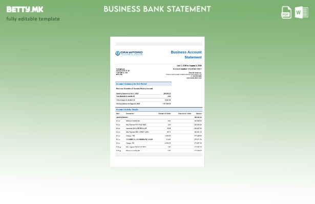 Модерен стил CrawfordTech деловен извод од банка Шаблон за формат Word и PDF